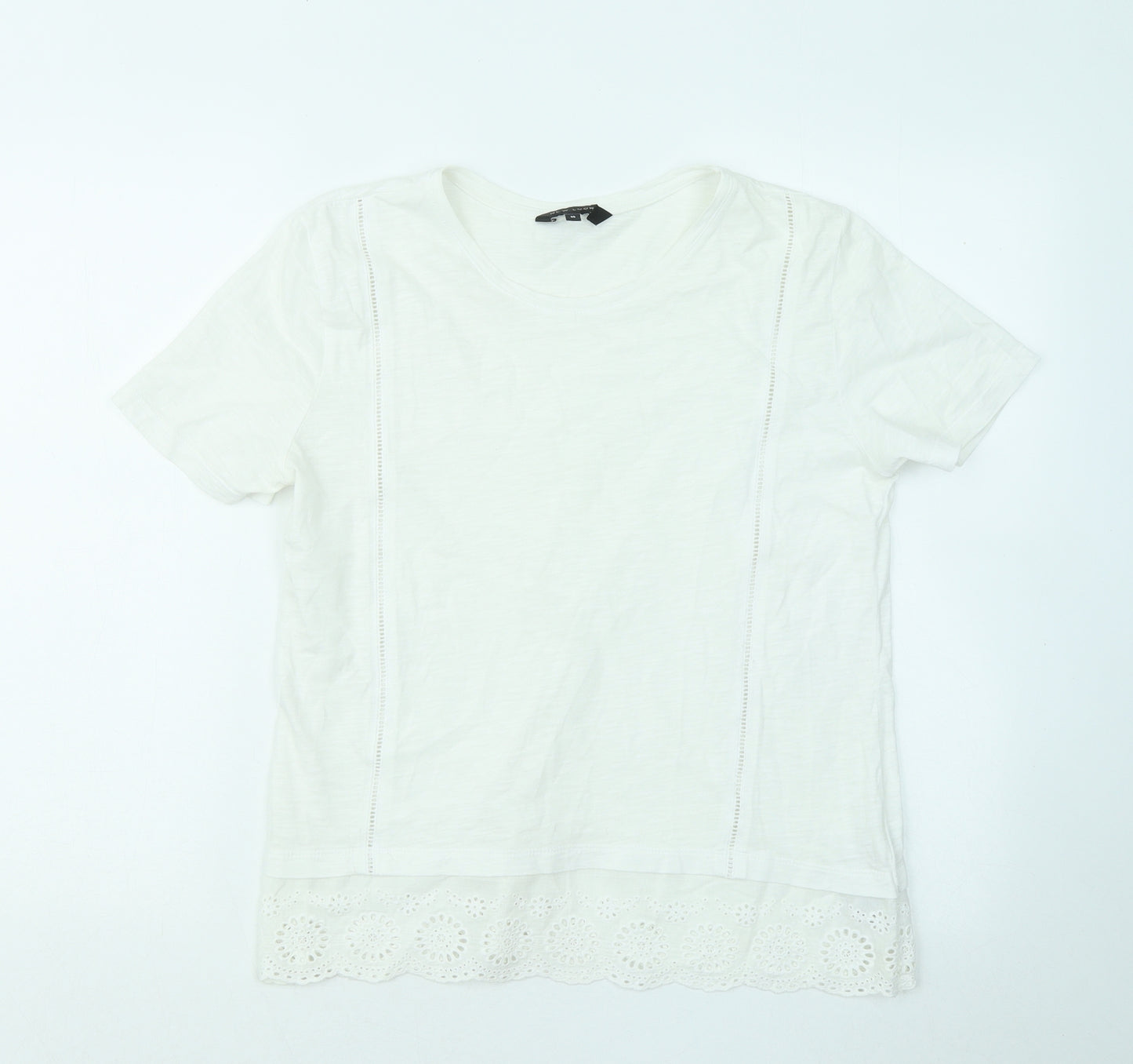 New Look Womens White Floral Cotton Basic T-Shirt Size 10 Round Neck