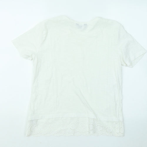 New Look Womens White Floral Cotton Basic T-Shirt Size 10 Round Neck