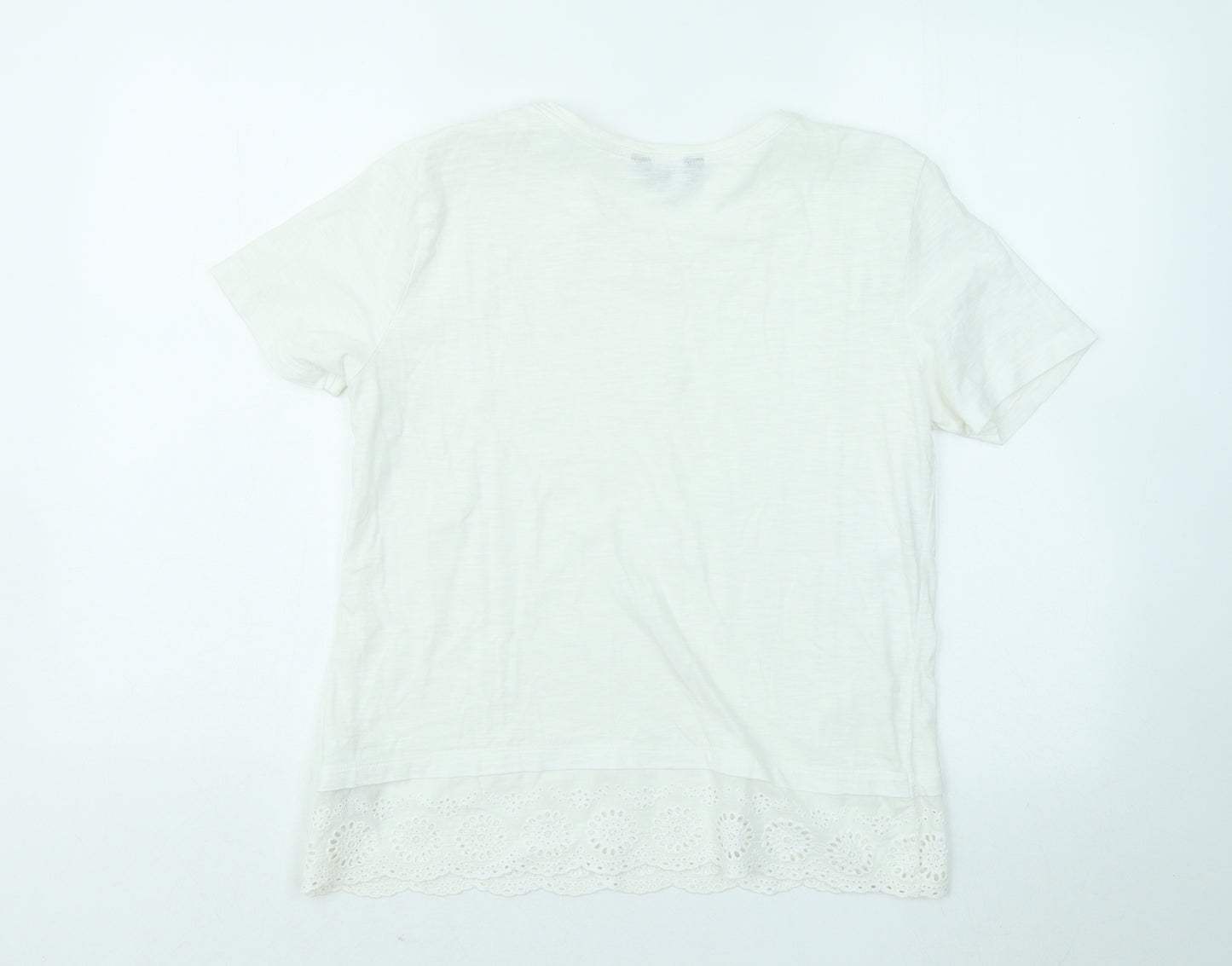 New Look Womens White Floral Cotton Basic T-Shirt Size 10 Round Neck