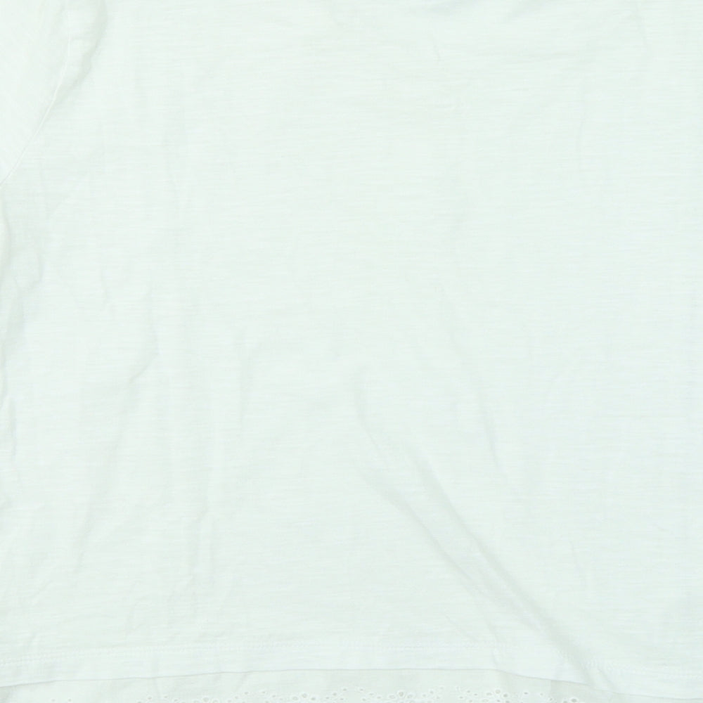 New Look Womens White Floral Cotton Basic T-Shirt Size 10 Round Neck