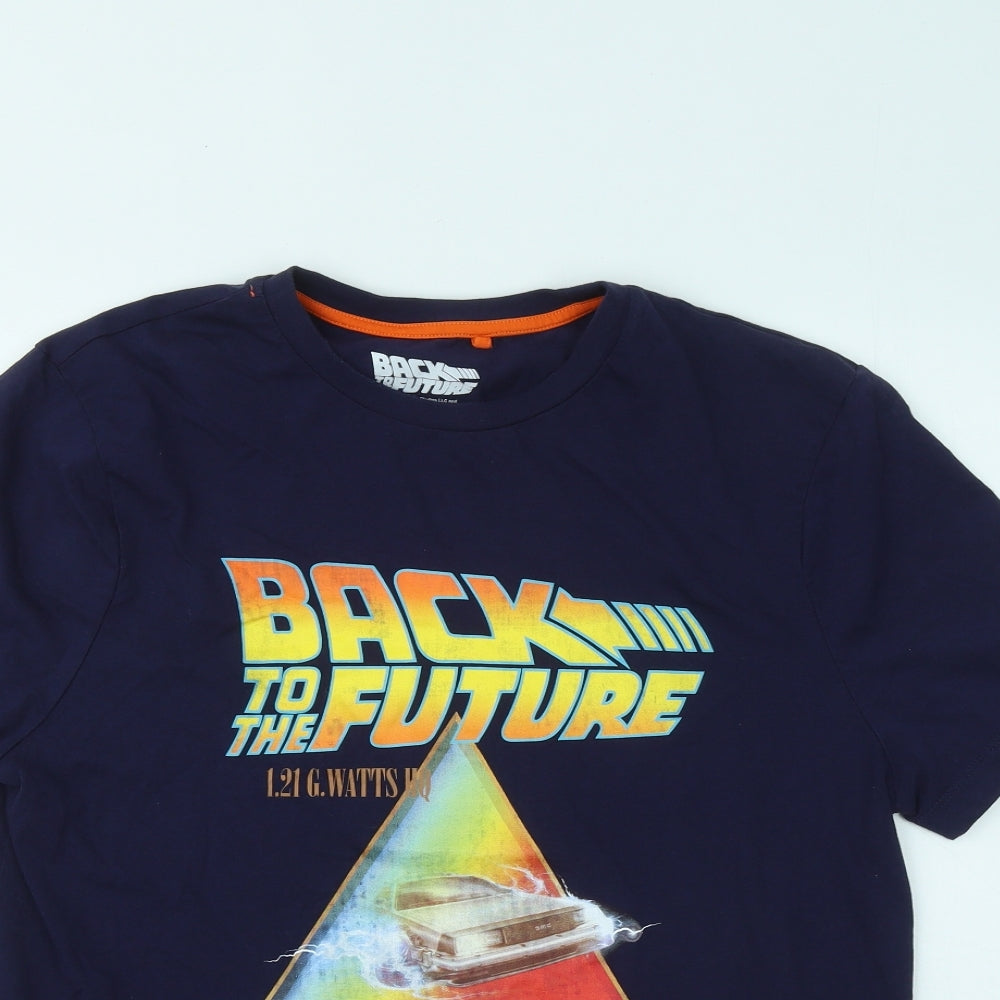Primark Mens Blue Cotton T-Shirt Size XL Round Neck - Back To The Future