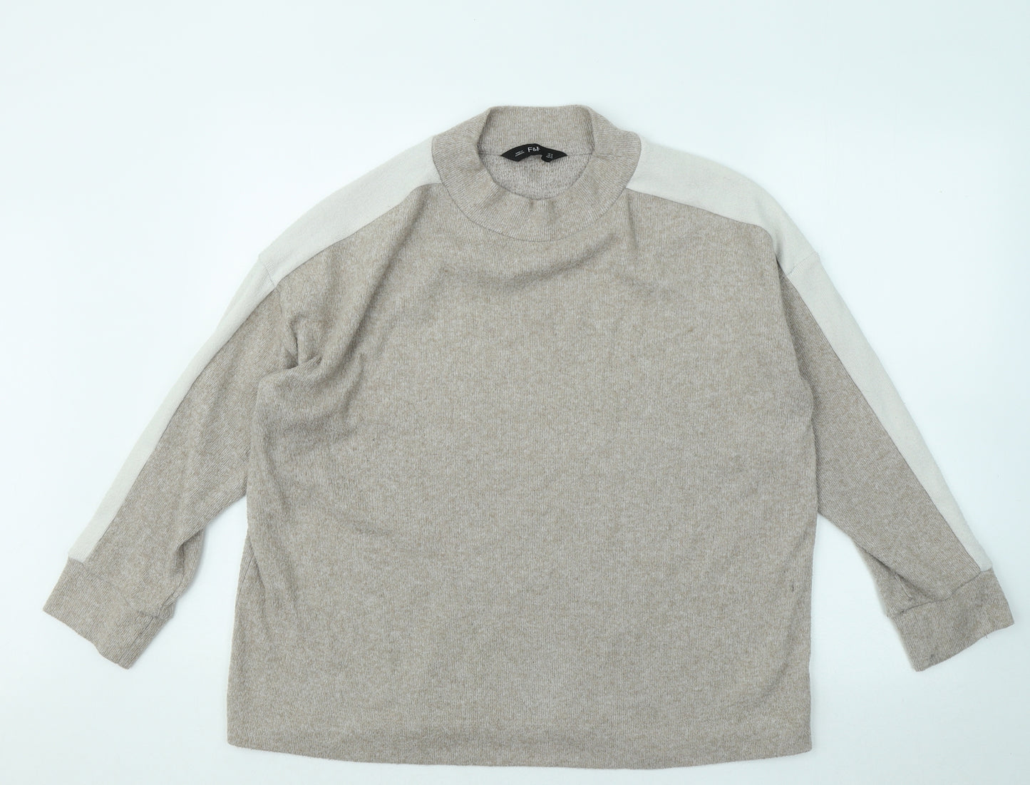 F&F Womens Beige Round Neck Polyester Pullover Jumper Size 14
