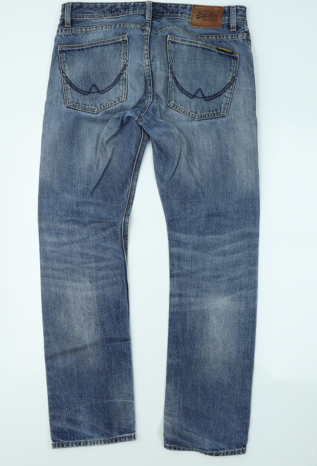 Superdry Mens Blue Cotton Straight Jeans Size 32 in L30 in Regular Zip