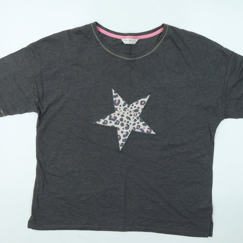 Marks and Spencer Womens Grey Animal Print Cotton Basic T-Shirt Size 14 Round Neck - Star