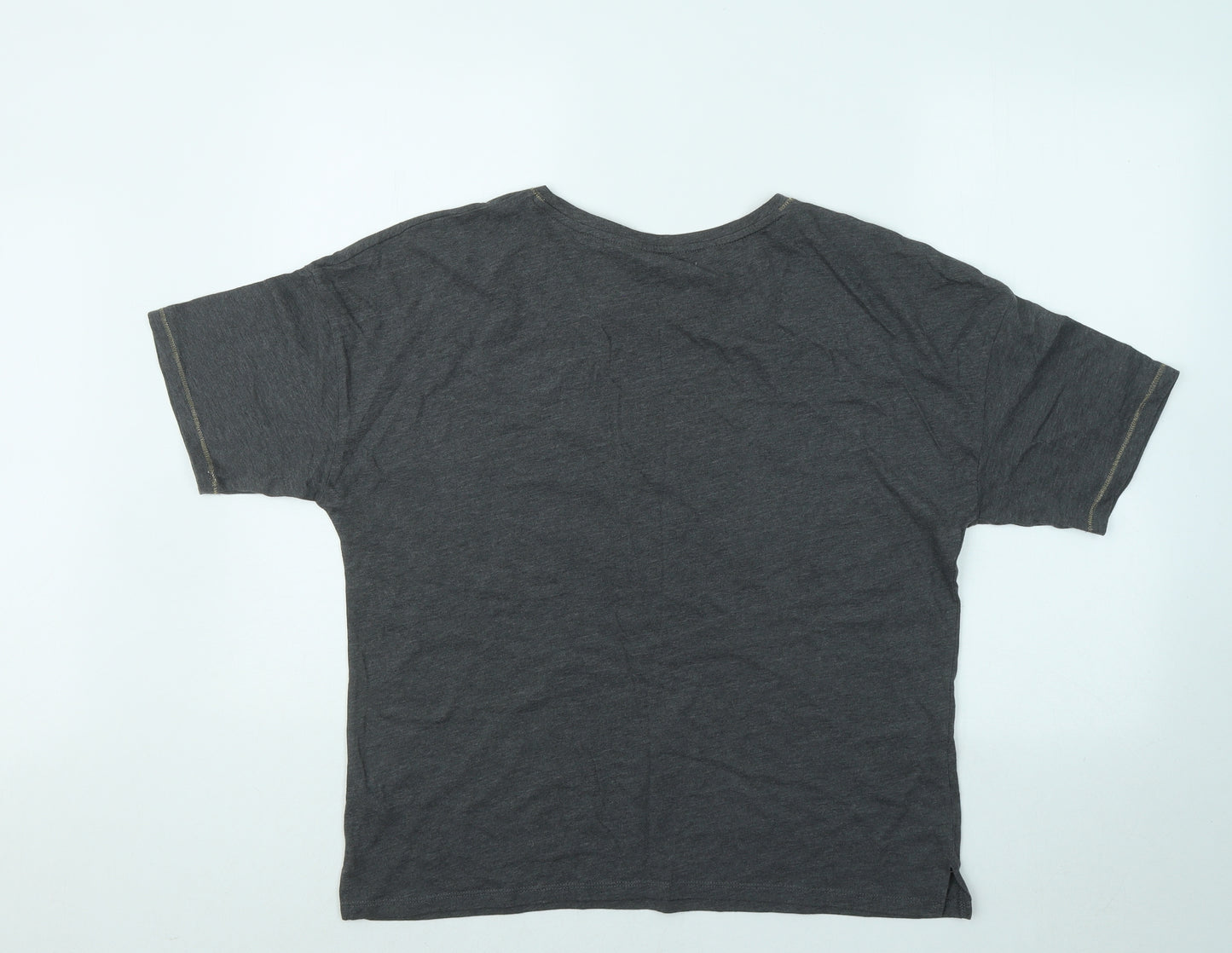 Marks and Spencer Womens Grey Animal Print Cotton Basic T-Shirt Size 14 Round Neck - Star