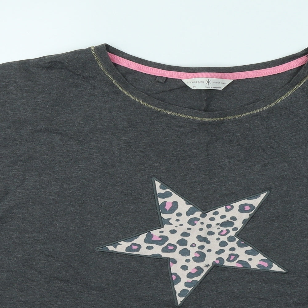 Marks and Spencer Womens Grey Animal Print Cotton Basic T-Shirt Size 14 Round Neck - Star