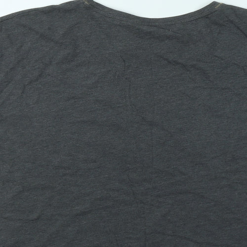 Marks and Spencer Womens Grey Animal Print Cotton Basic T-Shirt Size 14 Round Neck - Star
