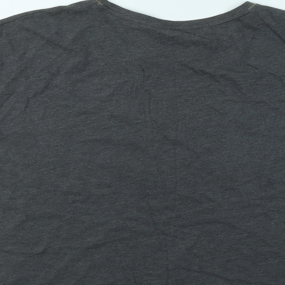 Marks and Spencer Womens Grey Animal Print Cotton Basic T-Shirt Size 14 Round Neck - Star