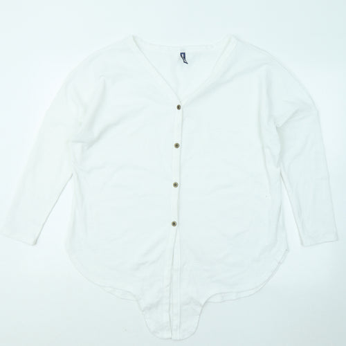 Iwollence Womens White Polyester Basic Button-Up Size M V-Neck - Front Knot