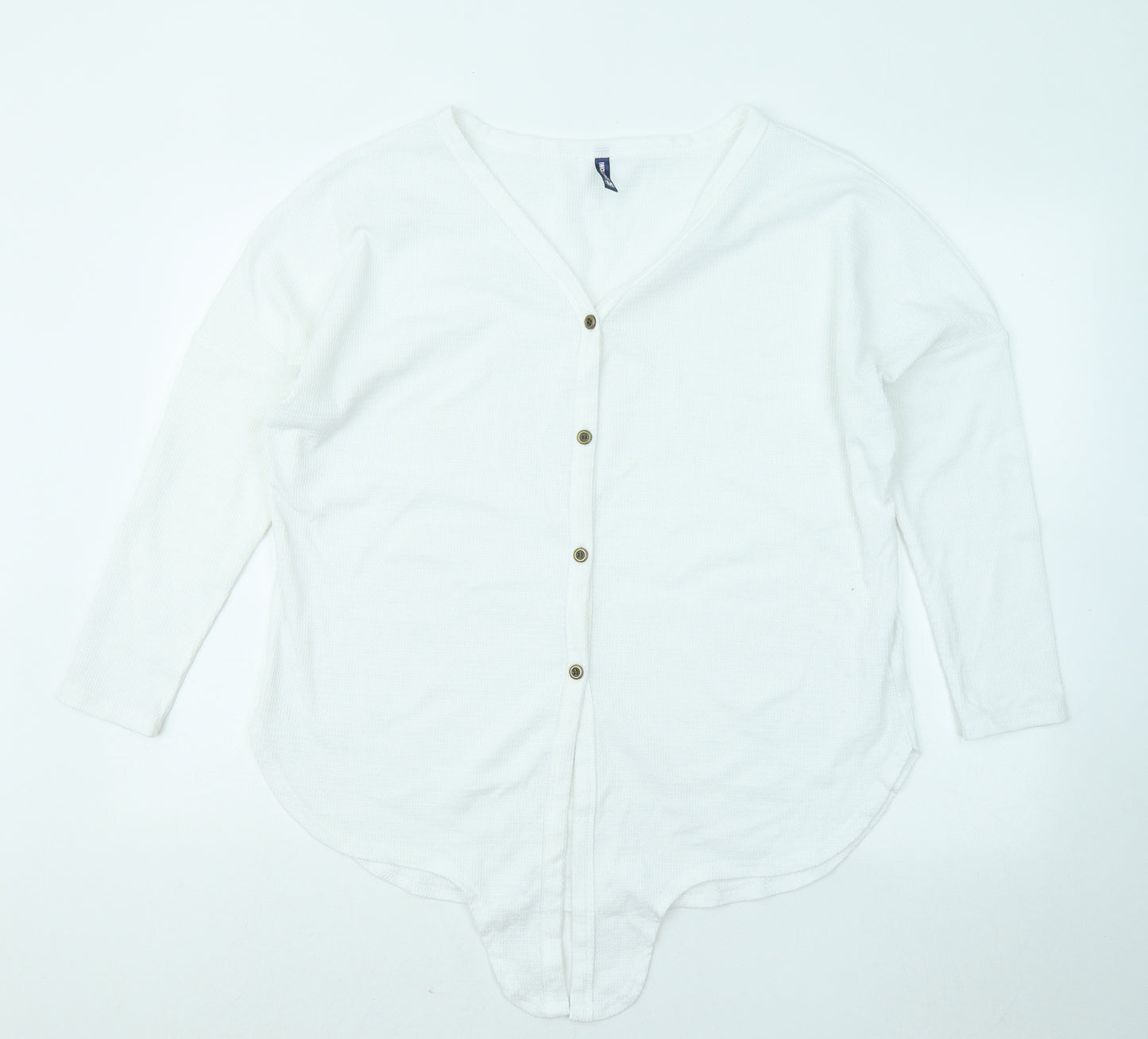 Iwollence Womens White Polyester Basic Button-Up Size M V-Neck - Front Knot