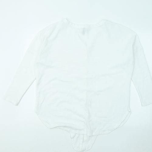 Iwollence Womens White Polyester Basic Button-Up Size M V-Neck - Front Knot