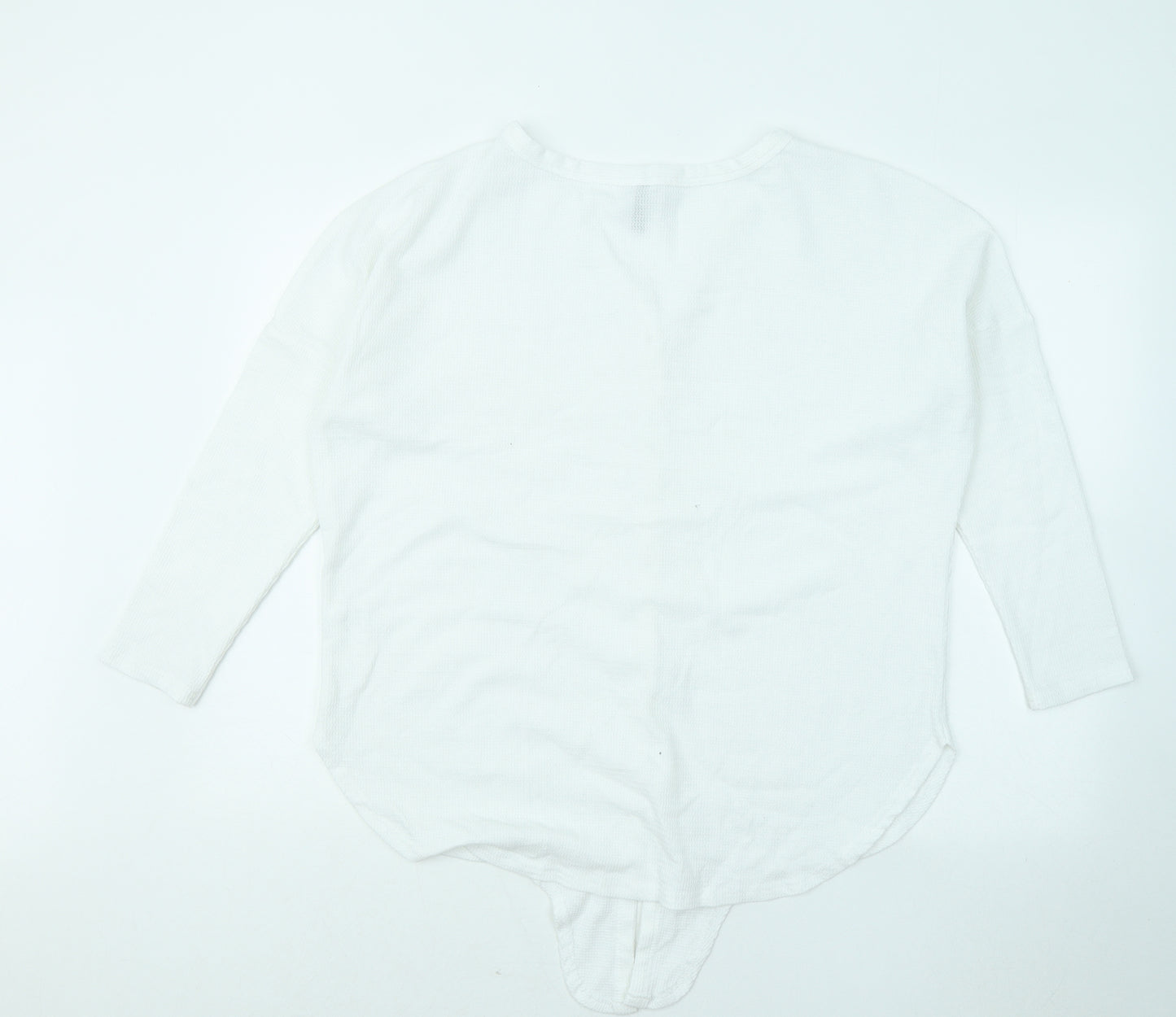 Iwollence Womens White Polyester Basic Button-Up Size M V-Neck - Front Knot