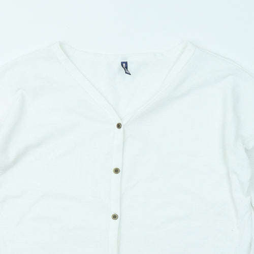 Iwollence Womens White Polyester Basic Button-Up Size M V-Neck - Front Knot
