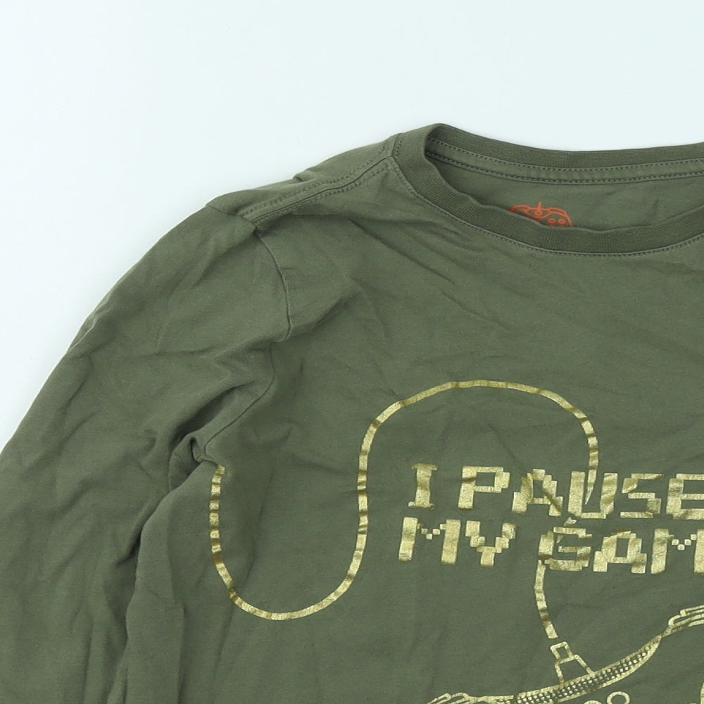F&F Boys Green Cotton Basic T-Shirt Size 9-10 Years Round Neck - I Paused My Game To Be Here