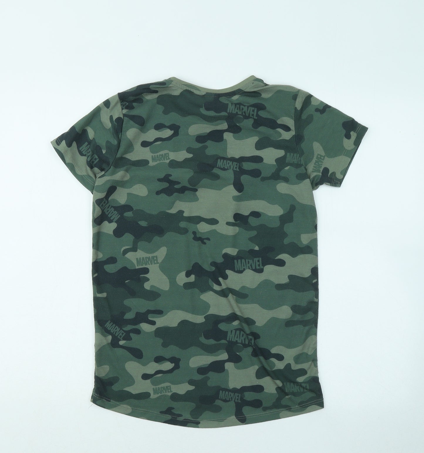Primark Boys Green Camouflage Cotton Basic T-Shirt Size 11-12 Years Round Neck - Marvel