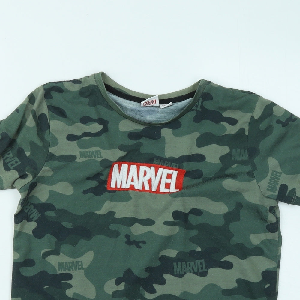 Primark Boys Green Camouflage Cotton Basic T-Shirt Size 11-12 Years Round Neck - Marvel