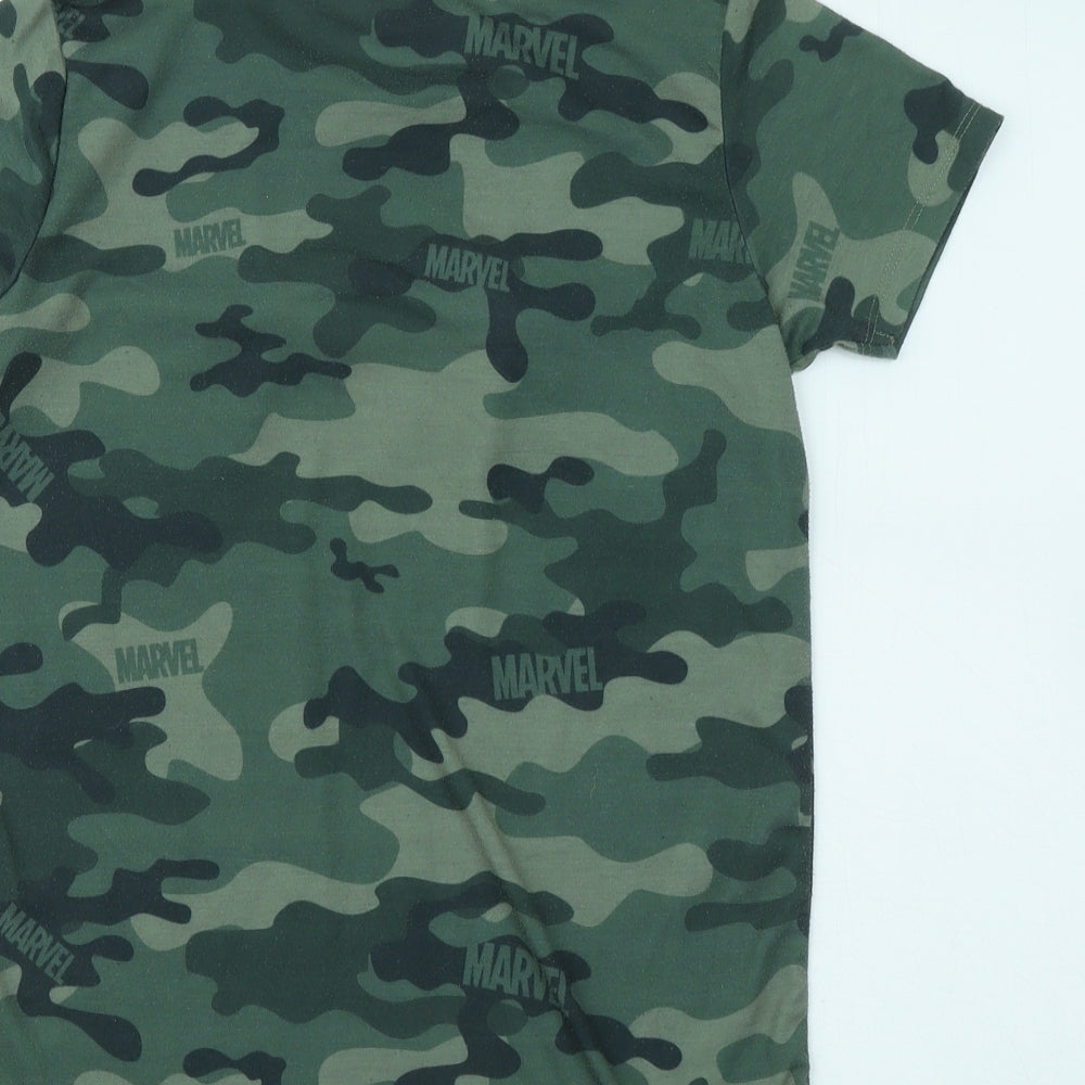 Primark Boys Green Camouflage Cotton Basic T-Shirt Size 11-12 Years Round Neck - Marvel