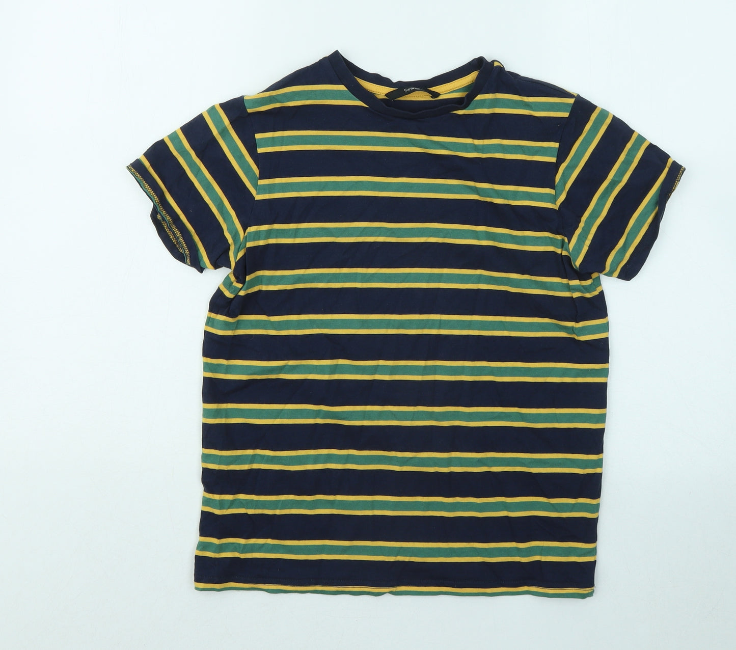 George Boys Multicoloured Striped Cotton Basic T-Shirt Size 11-12 Years Round Neck Pullover