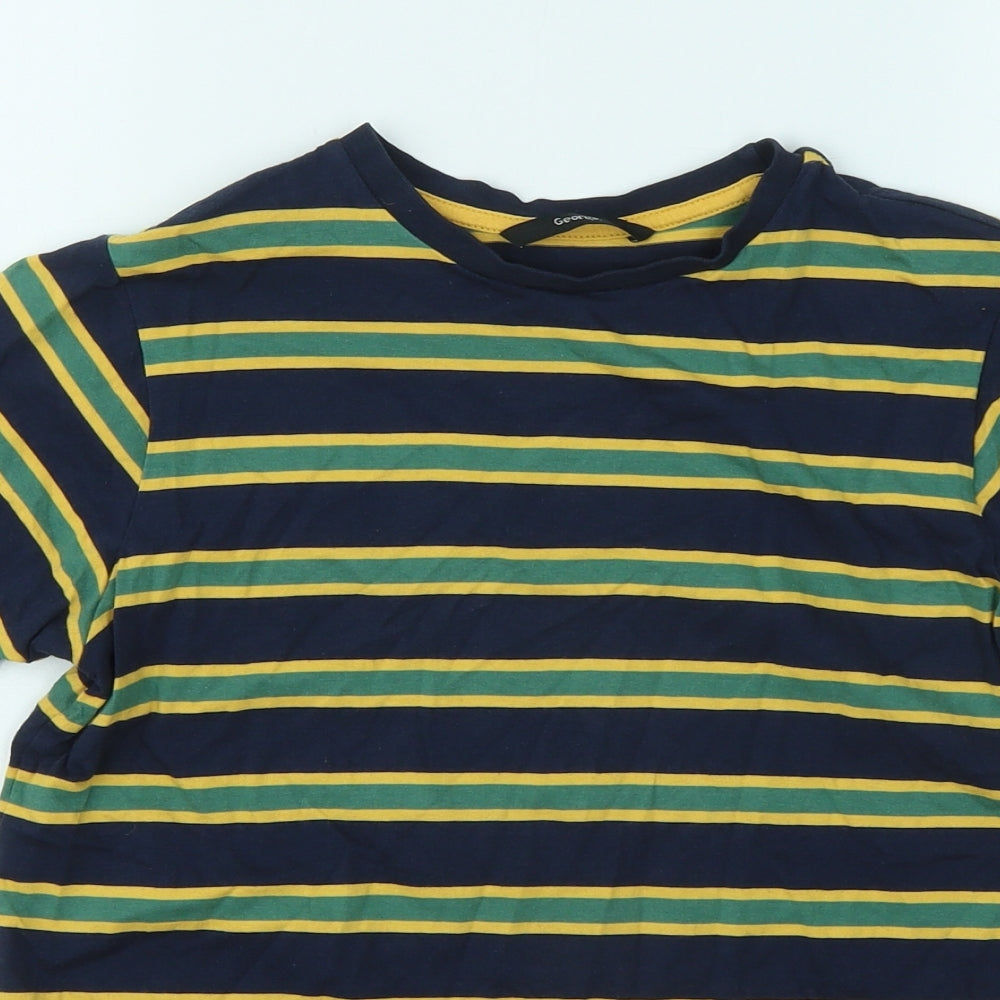 George Boys Multicoloured Striped Cotton Basic T-Shirt Size 11-12 Years Round Neck Pullover
