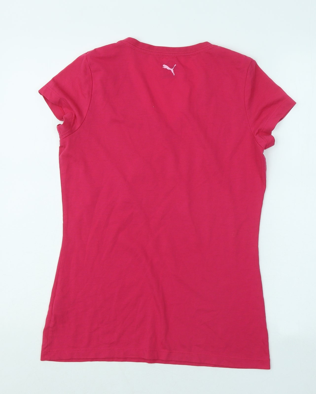 PUMA Womens Pink Cotton Basic T-Shirt Size 10 V-Neck