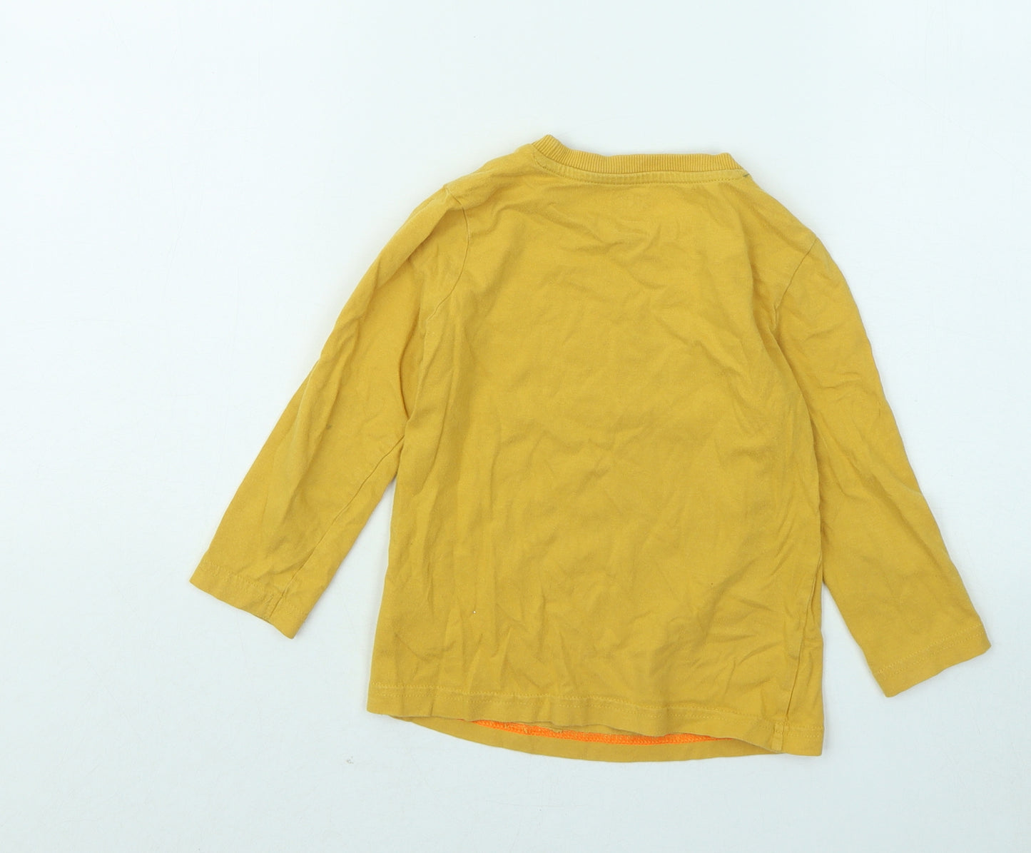 F&F Boys Yellow Cotton Basic T-Shirt Size 3-4 Years Round Neck Pullover - Dinosaur