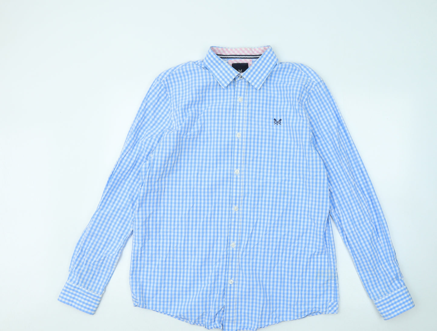 Crew Clothing Mens Blue Plaid Cotton Button-Up Size M Collared Button