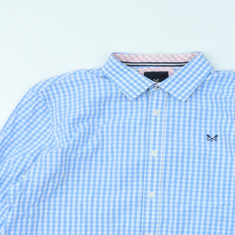 Crew Clothing Mens Blue Plaid Cotton Button-Up Size M Collared Button
