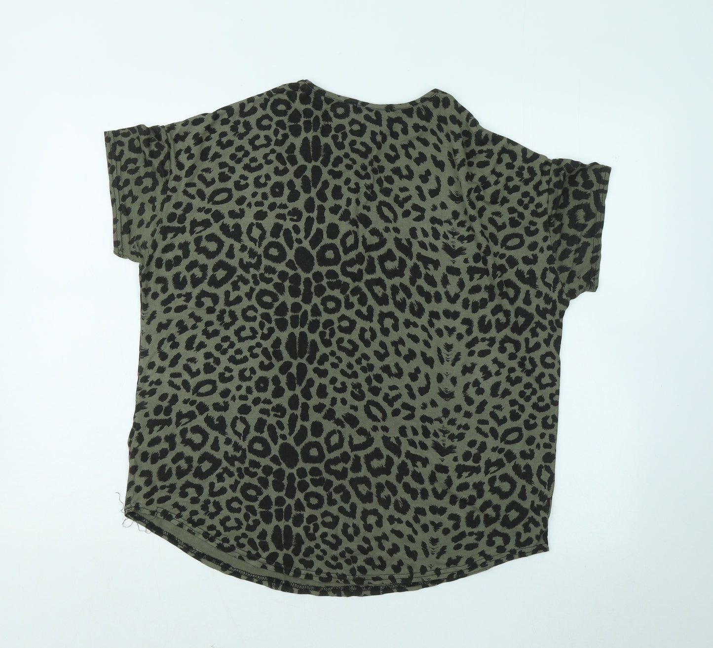 New Look Womens Green Animal Print Viscose Basic T-Shirt Size 8 Round Neck - Leopard Print