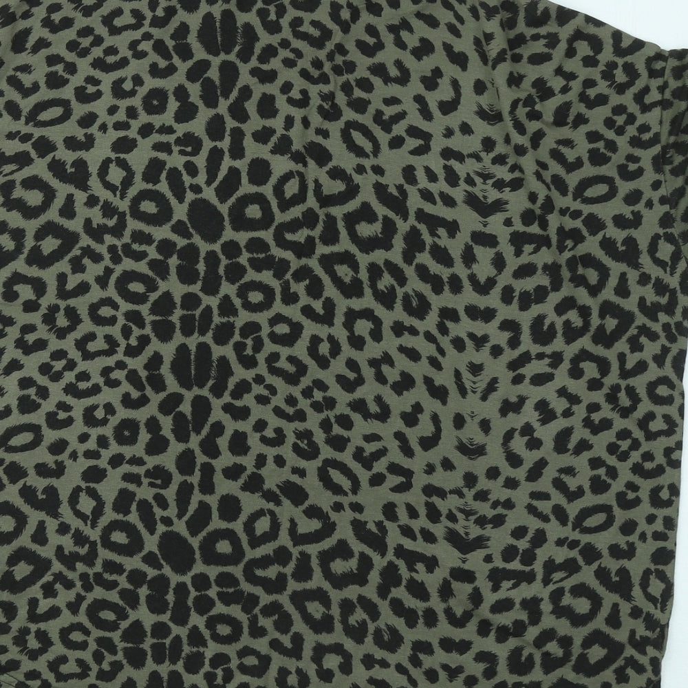 New Look Womens Green Animal Print Viscose Basic T-Shirt Size 8 Round Neck - Leopard Print