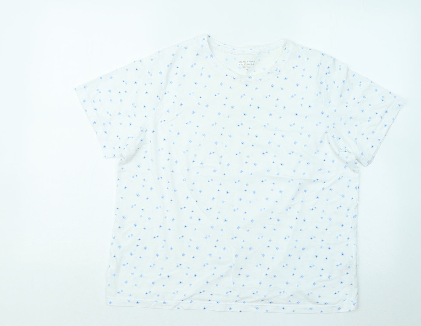 Dunnes Stores Womens White Floral Cotton Basic T-Shirt Size M Round Neck