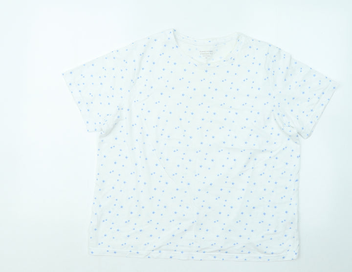 Dunnes Stores Womens White Floral Cotton Basic T-Shirt Size M Round Neck