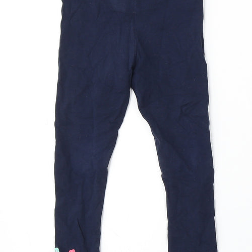 Marks and Spencer Girls Blue Cotton Jogger Trousers Size 5-6 Years Regular - Flower Embroidery