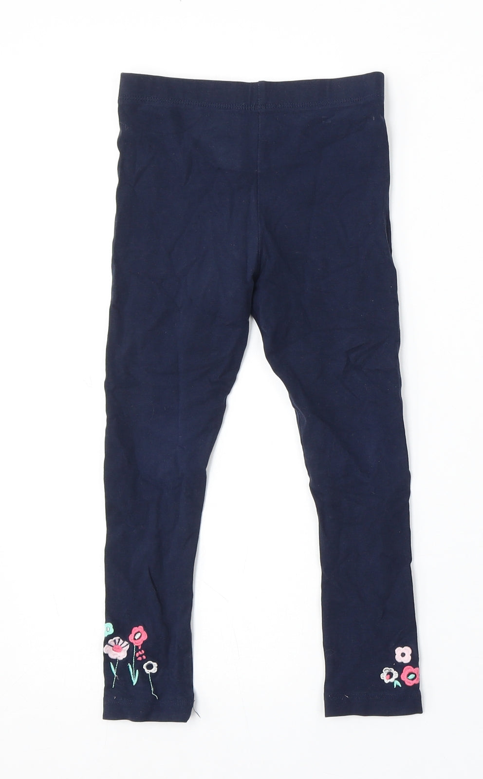 Marks and Spencer Girls Blue Cotton Jogger Trousers Size 5-6 Years Regular - Flower Embroidery