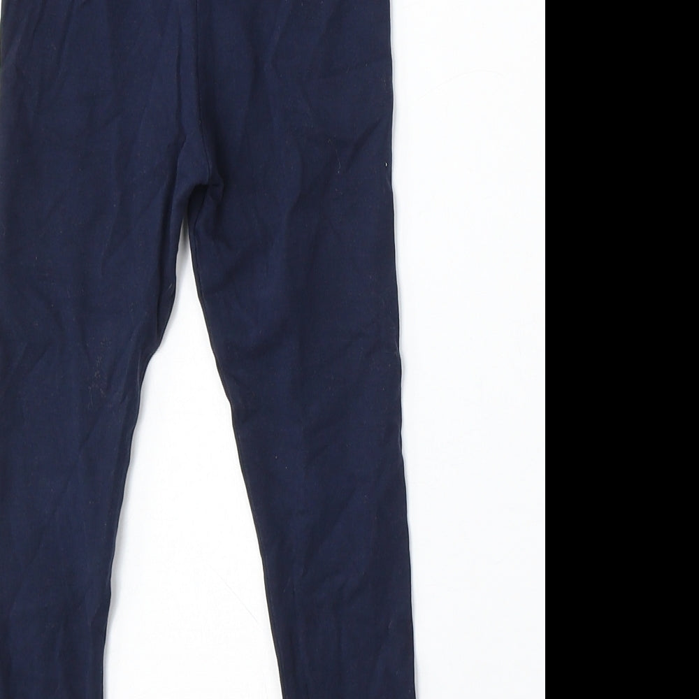Marks and Spencer Girls Blue Cotton Jogger Trousers Size 5-6 Years Regular - Flower Embroidery