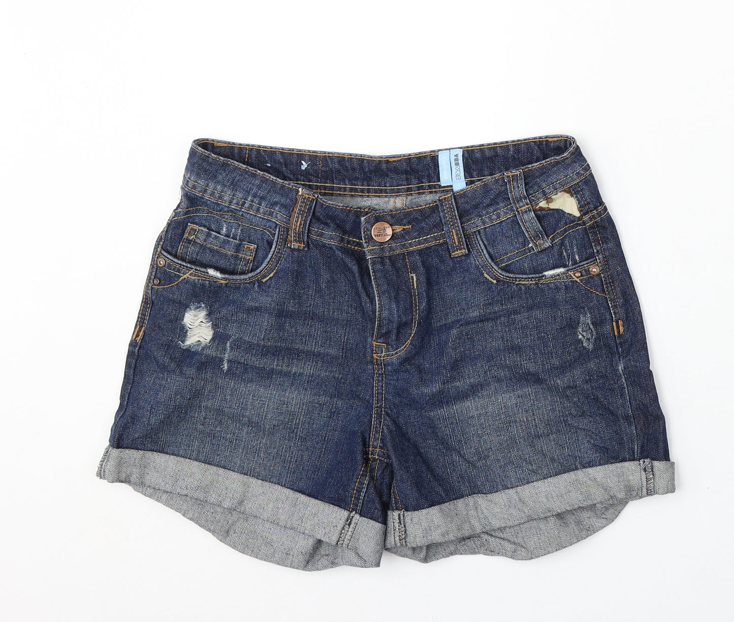 Yes Yes Womens Blue Cotton Boyfriend Shorts Size 8 L5 in Regular Button