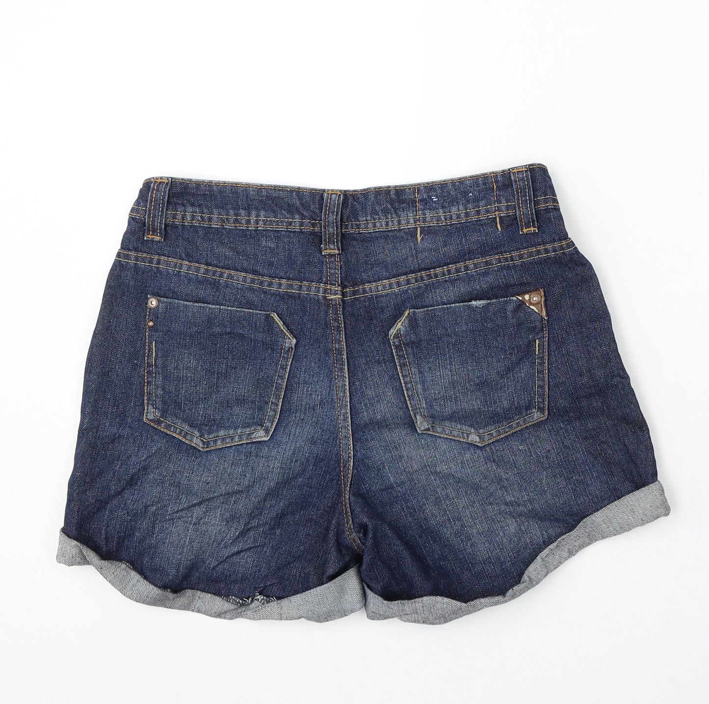 Yes Yes Womens Blue Cotton Boyfriend Shorts Size 8 L5 in Regular Button