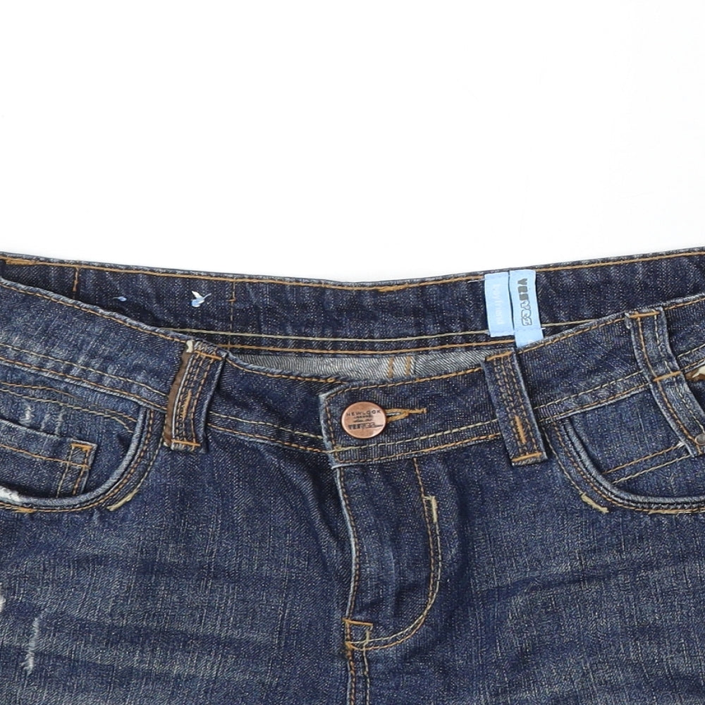 Yes Yes Womens Blue Cotton Boyfriend Shorts Size 8 L5 in Regular Button