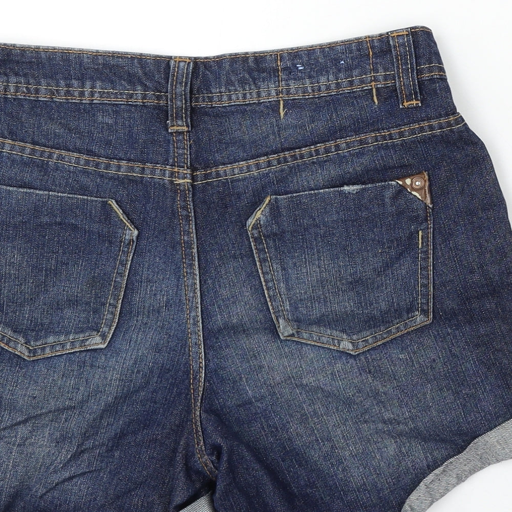 Yes Yes Womens Blue Cotton Boyfriend Shorts Size 8 L5 in Regular Button