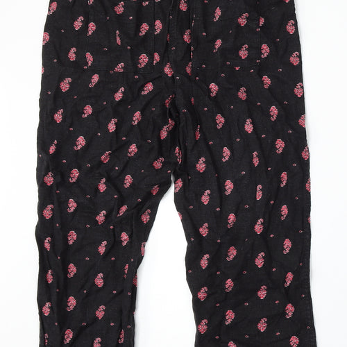 NEXT Womens Black Geometric Linen Trousers Size 12 L25 in Regular Hook & Eye