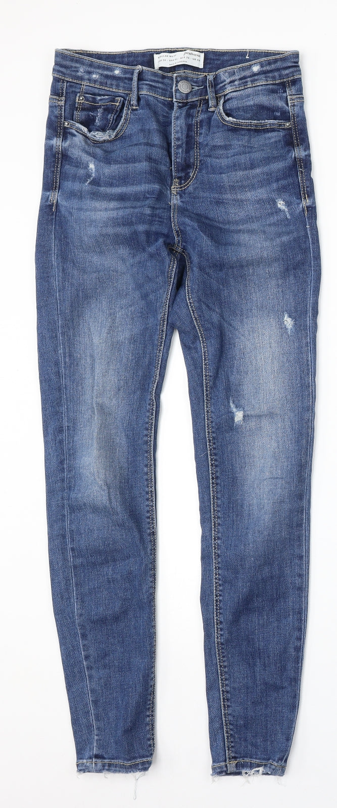 Stradivarius Womens Blue Cotton Skinny Jeans Size 8 L28 in Regular Button