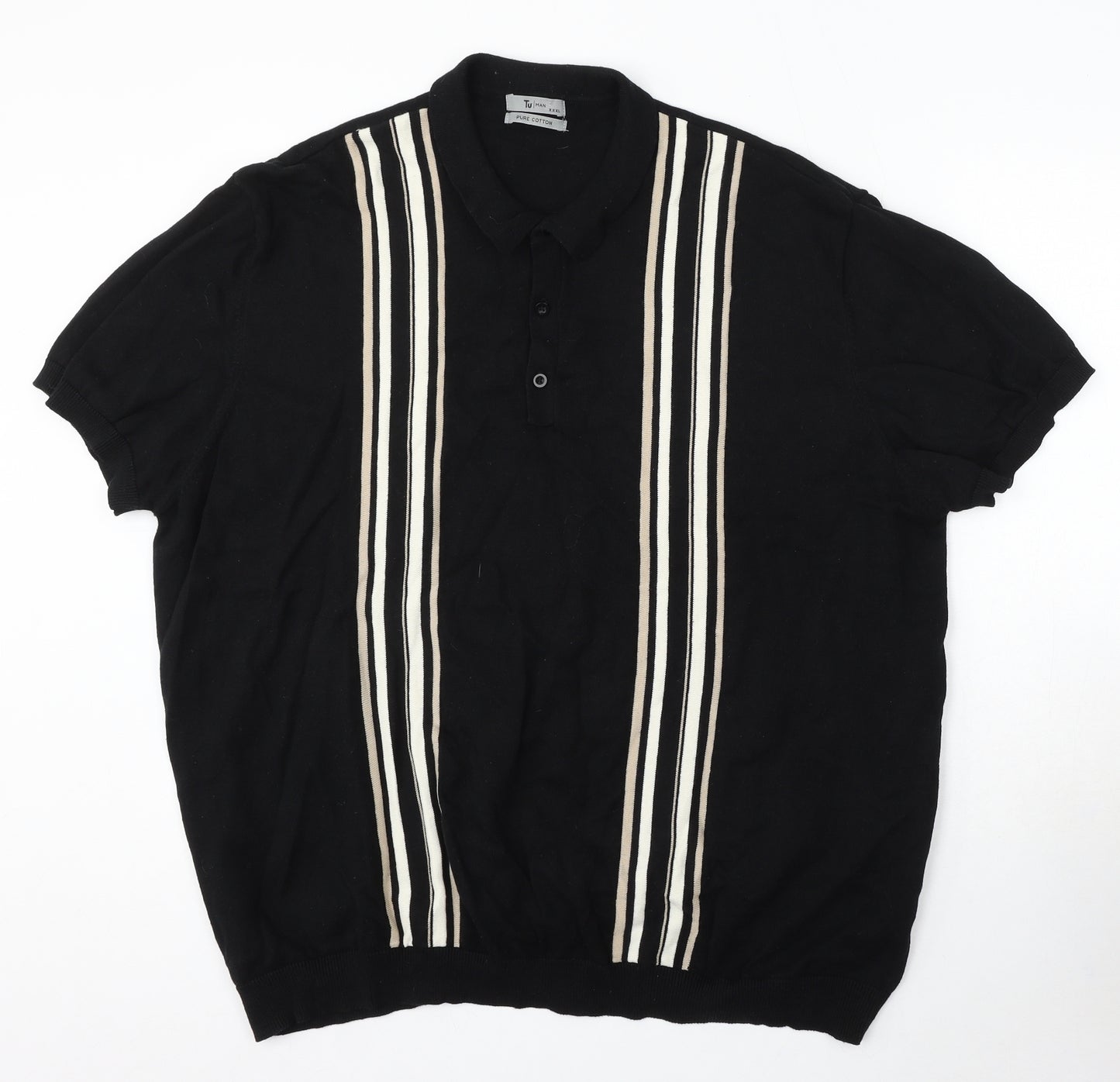 TU Mens Black Cotton Polo Size 3XL Collared Button