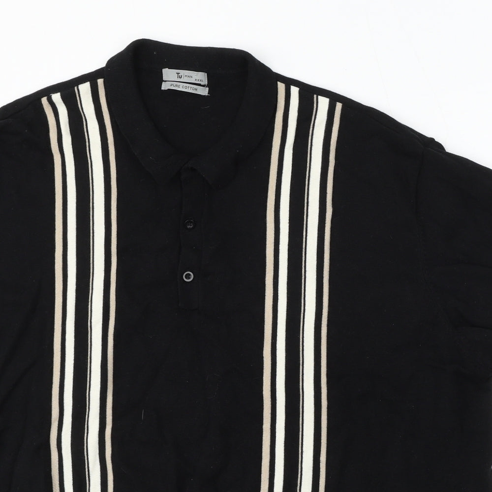 TU Mens Black Cotton Polo Size 3XL Collared Button