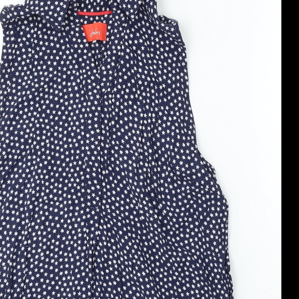 Joules Womens Blue Geometric Viscose Basic Tank Size 14 Round Neck