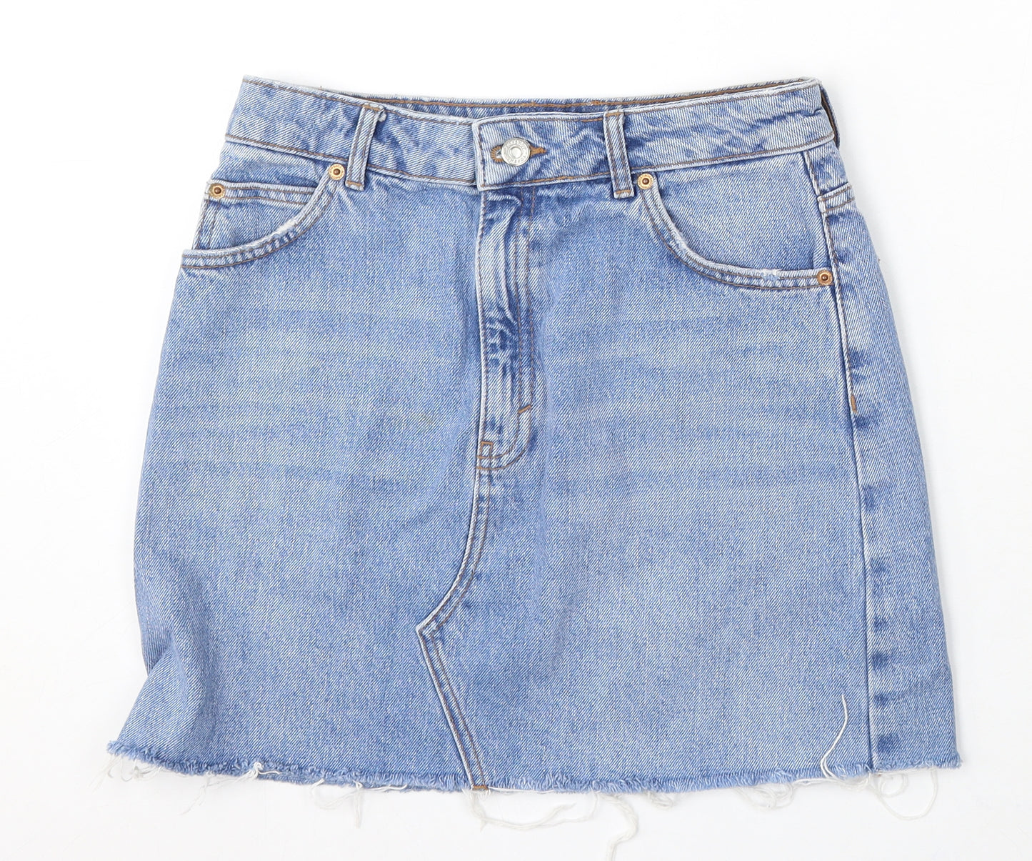 Topshop Womens Blue Cotton A-Line Skirt Size 10 Button