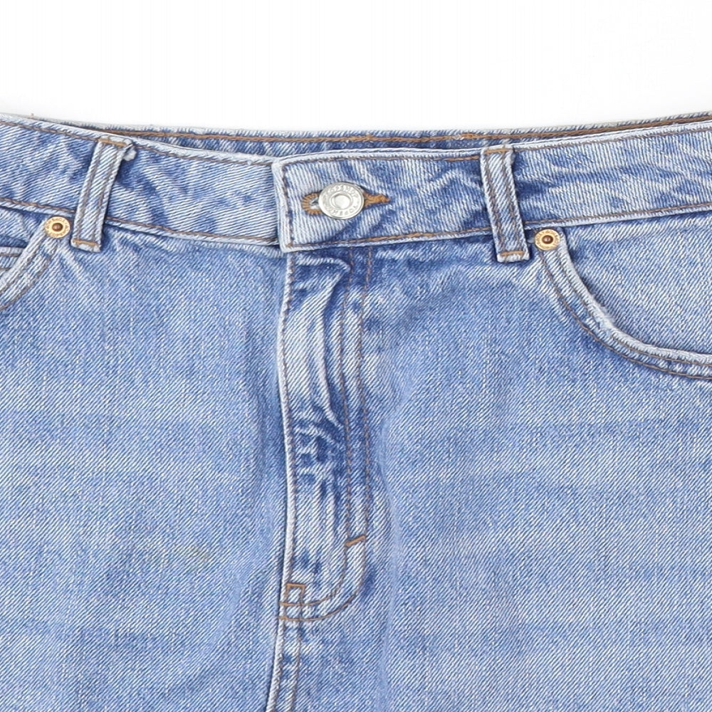 Topshop Womens Blue Cotton A-Line Skirt Size 10 Button