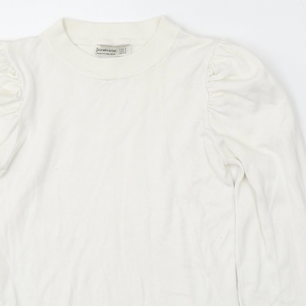 Stradivarius Womens White Round Neck Polyester Pullover Jumper Size S - Puff sleeve