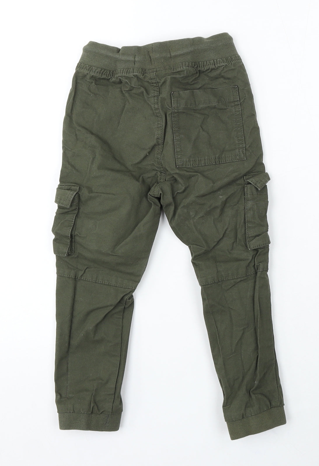 Denim & Co. Boys Green Cotton Cargo Trousers Size 4-5 Years Regular Drawstring