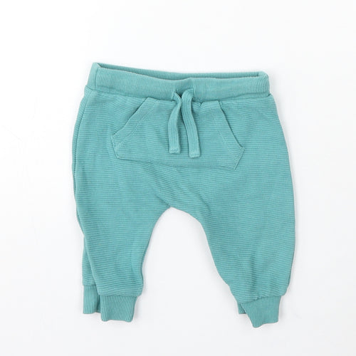 F&F Boys Blue Cotton Jogger Trousers Size 0-3 Months Drawstring