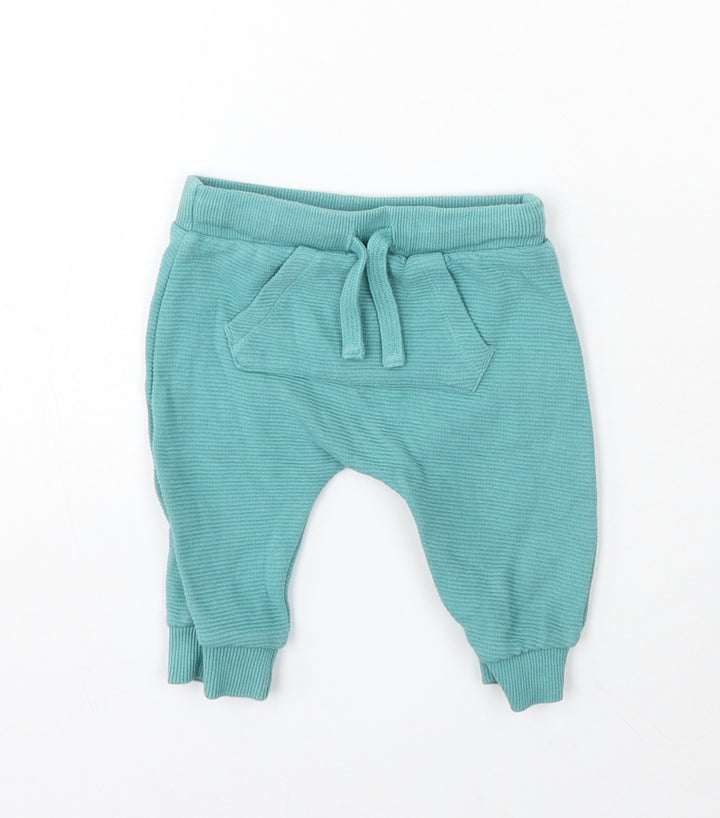 F&F Boys Blue Cotton Jogger Trousers Size 0-3 Months Drawstring