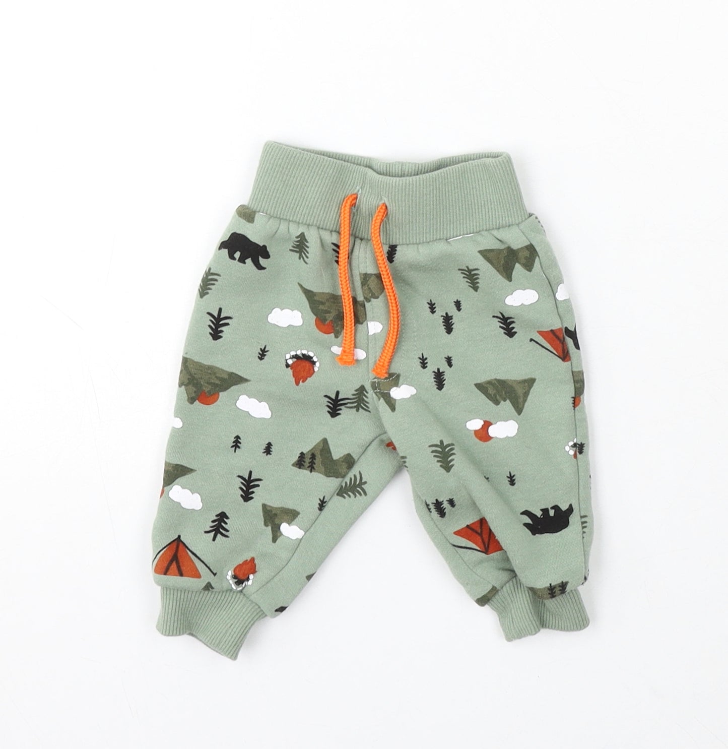Primark Boys Green Geometric Cotton Jogger Trousers Size 0-3 Months Drawstring - Cartoons